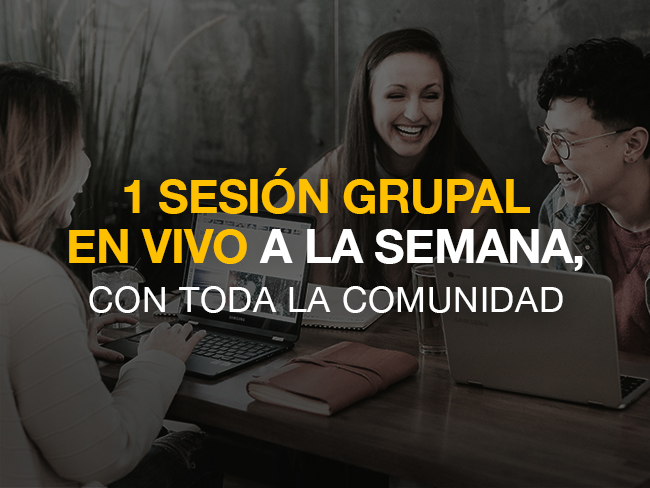 1 sesión grupal en vivo a la semana con toda la comunidad
