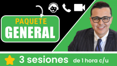 Paquete GENERAL: Incluye 3 sesiones de 1 hora c/u. Tu eres libre de escoger el tema, la fecha y hora a conectarnos.