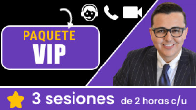 Paquete VIP ONLINE: Incluye 3 sesiones de 2 horas c/u. Tu eres libre de escoger el tema, la fecha y hora a conectarnos.